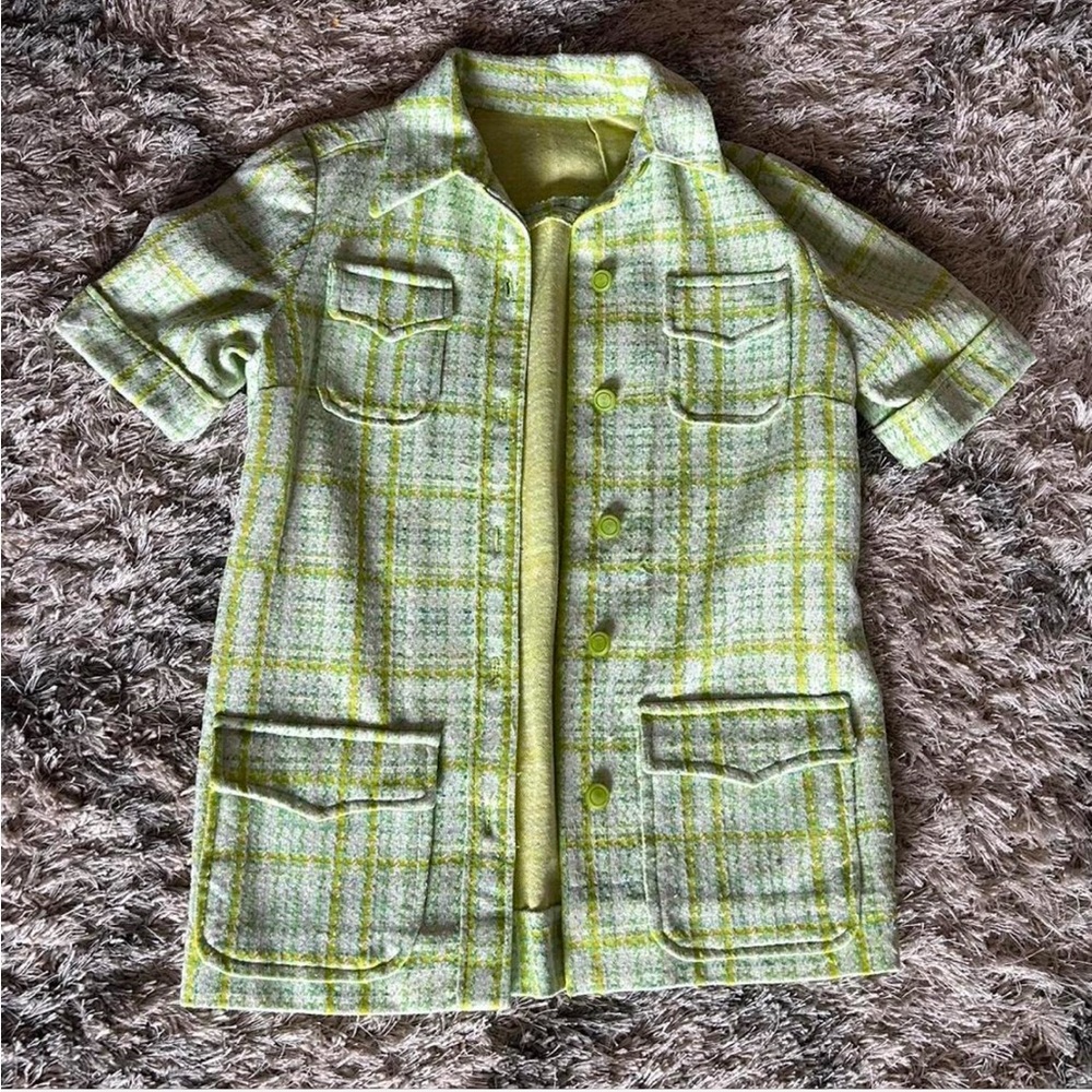 Green Plaid Short Sleeve Coat